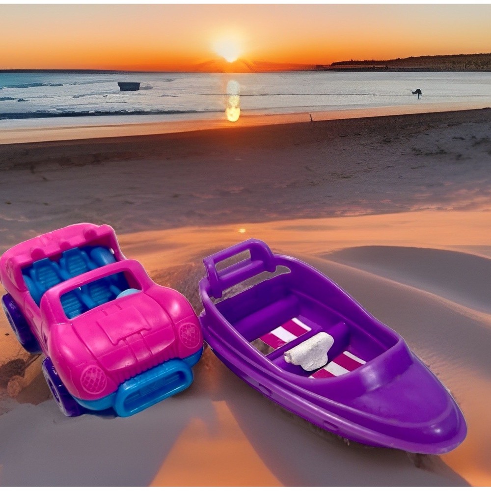 Polly Pocket Hidden Places Beach Vibes Purple Boat  +‎ Pink Car replacement